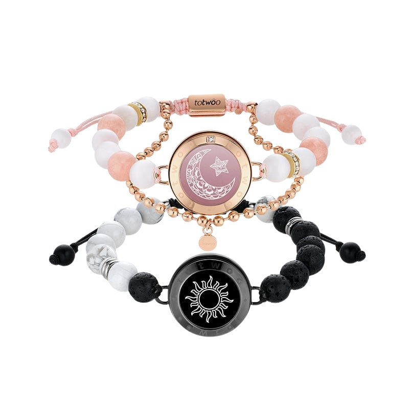 Sun & Moon Touch Bracelets with Phantasmal Beads (Black+Rose Gold)