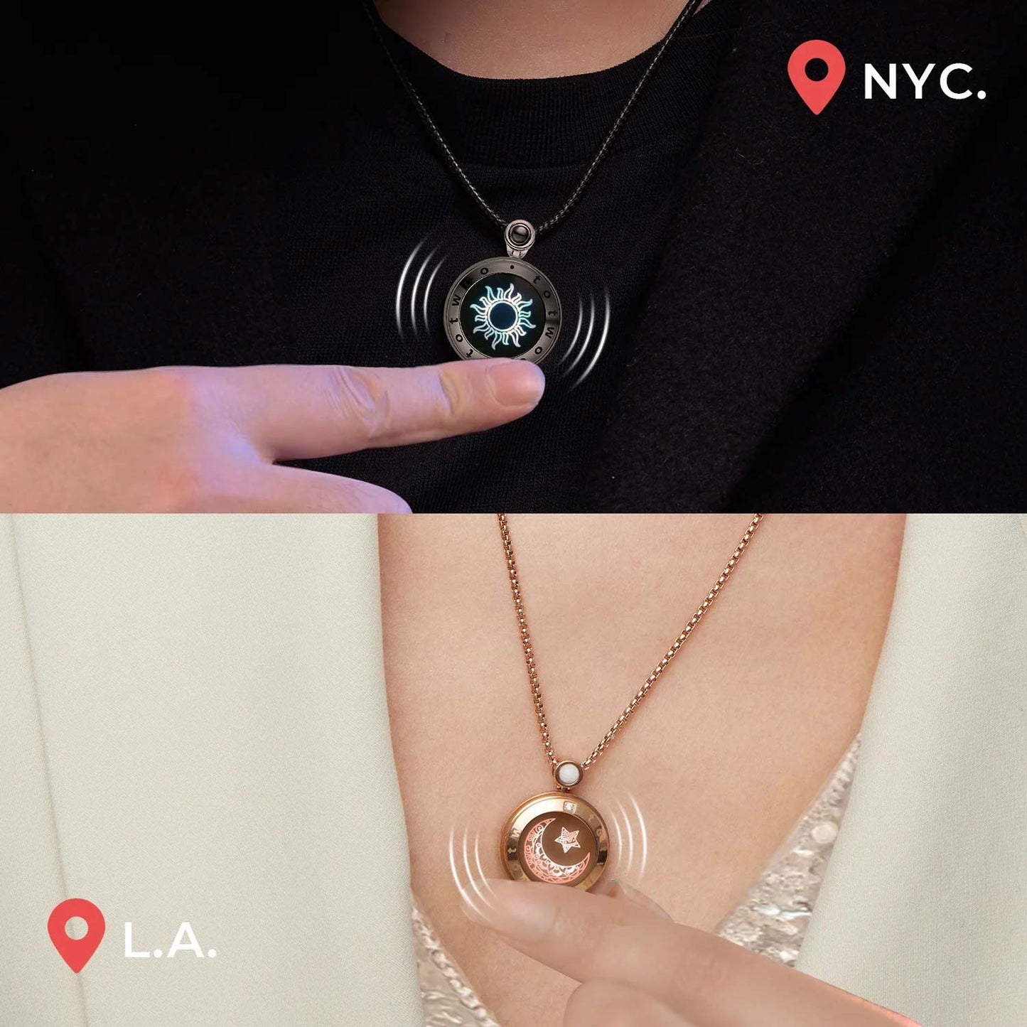 Sun & Moon Touch Necklaces (Black + Rose Gold)