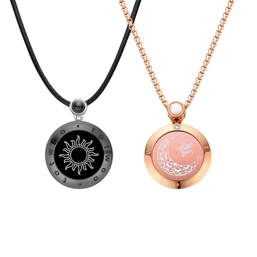 Sun & Moon Touch Necklaces (Black + Rose Gold)