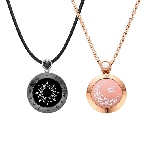 Sun & Moon Touch Necklaces (Black + Rose Gold)