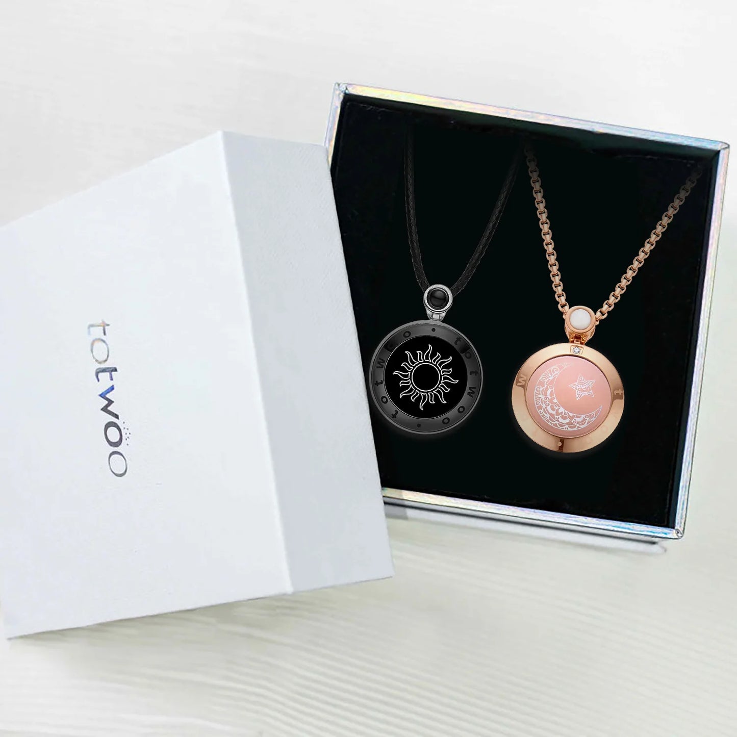 Sun & Moon Touch Necklaces (Black + Rose Gold)